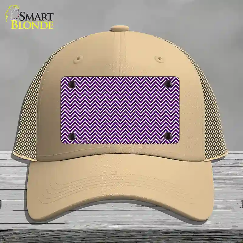 Purple White Chevron Novelty License Plate Hat Mesh / Khaki