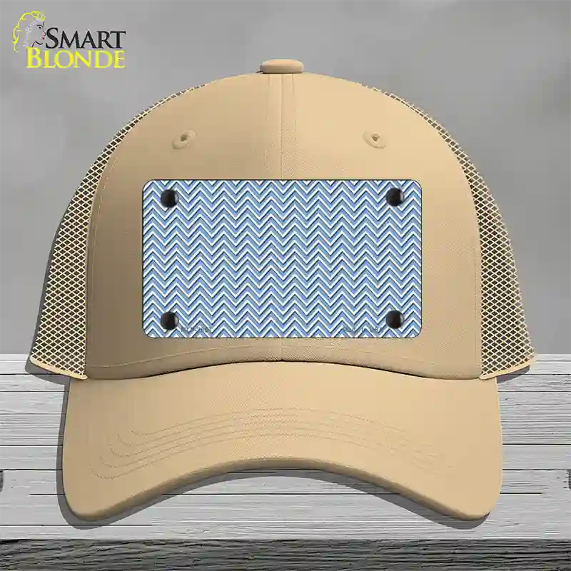 Light Blue White Chevron Novelty License Plate Hat Mesh / Khaki