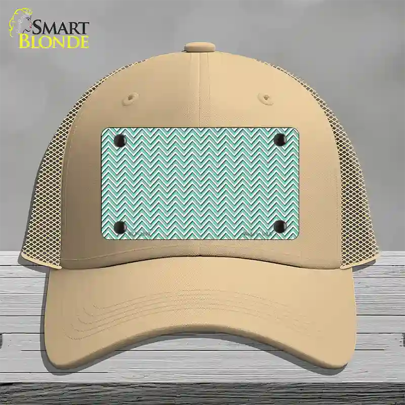 Mint White Chevron Novelty License Plate Hat Mesh / Khaki