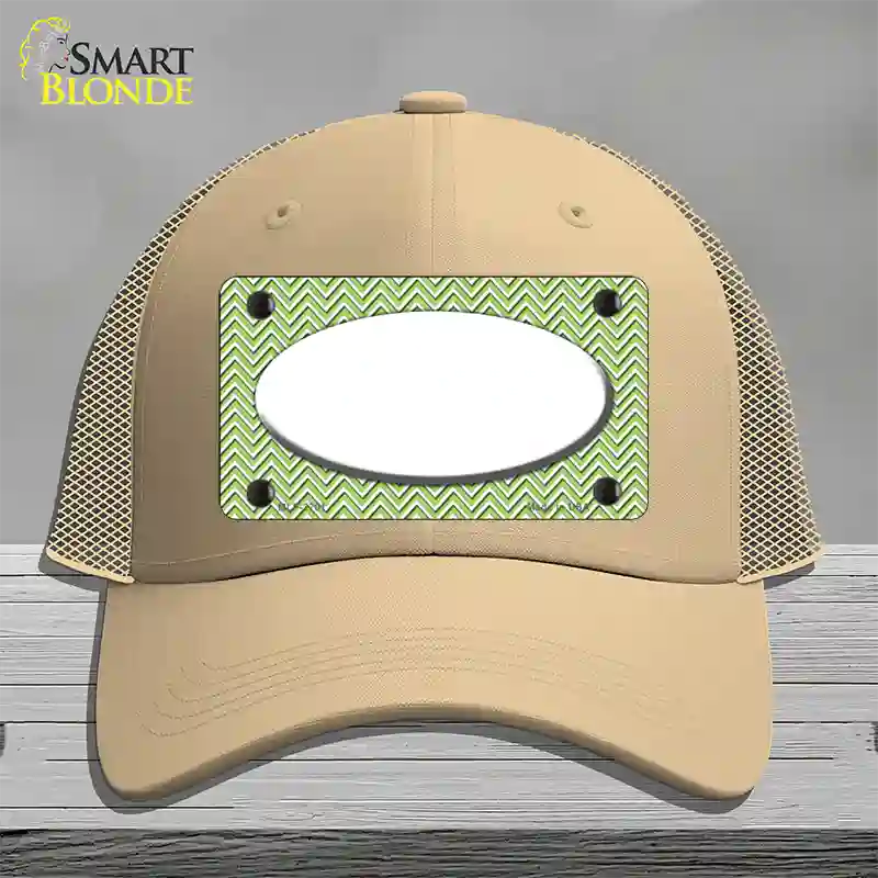 Lime Green White Chevon White Center Oval Novelty License Plate Hat Mesh / Khaki