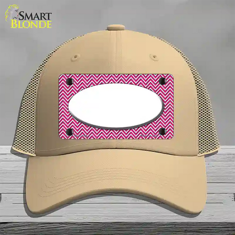 Pink White Chevon White Center Oval Novelty License Plate Hat Mesh / Khaki