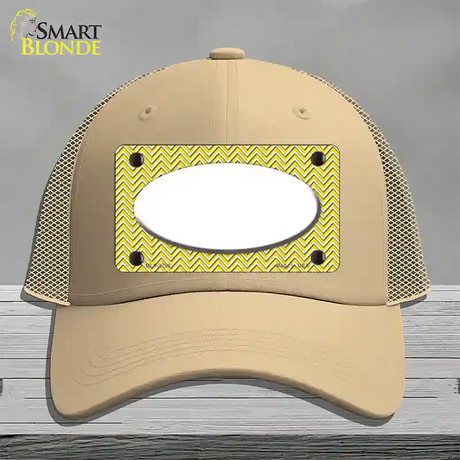 Yellow White Chevon White Center Oval Novelty License Plate Hat Mesh / Khaki