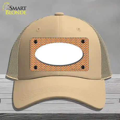 Orange White Chevon White Center Oval Novelty License Plate Hat Mesh / Khaki