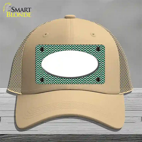 Green White Chevon White Center Oval Novelty License Plate Hat Mesh / Khaki