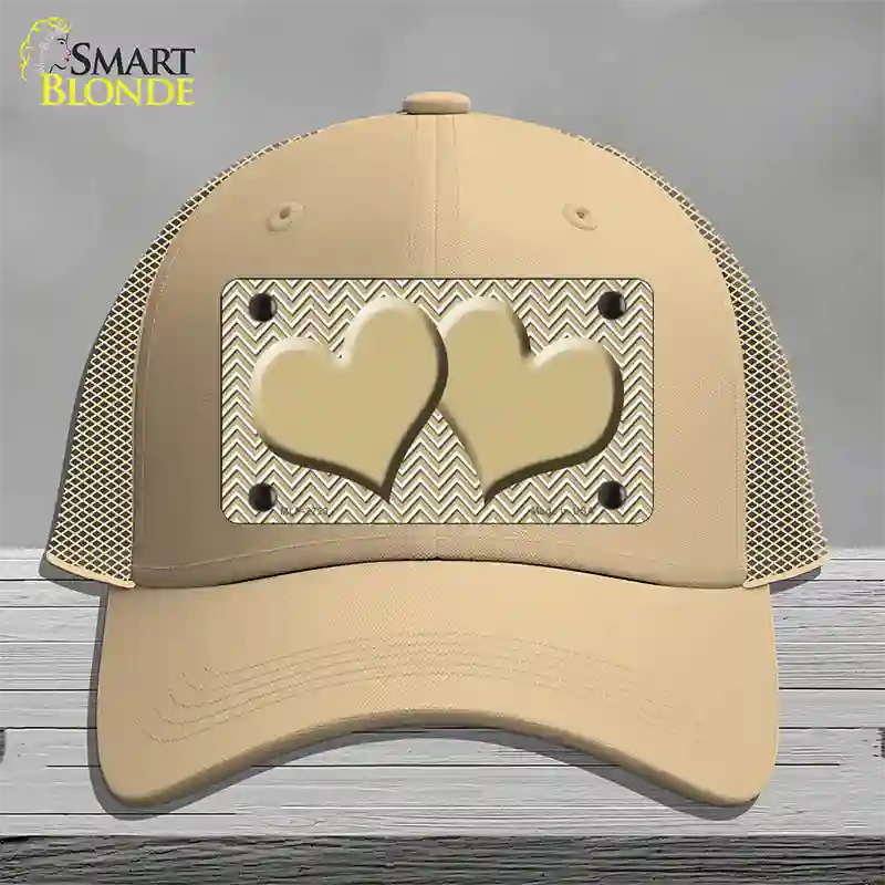 Gold White Chevron Gold Center Hearts Novelty License Plate Hat Mesh / Khaki