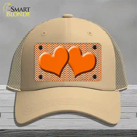 Orange White Chevron Orange Center Hearts Novelty License Plate Hat Mesh / Khaki