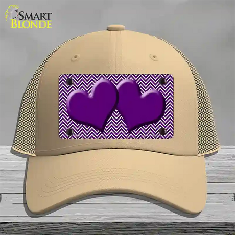 Purple White Chevron Purple Center Hearts Novelty License Plate Hat Mesh / Khaki