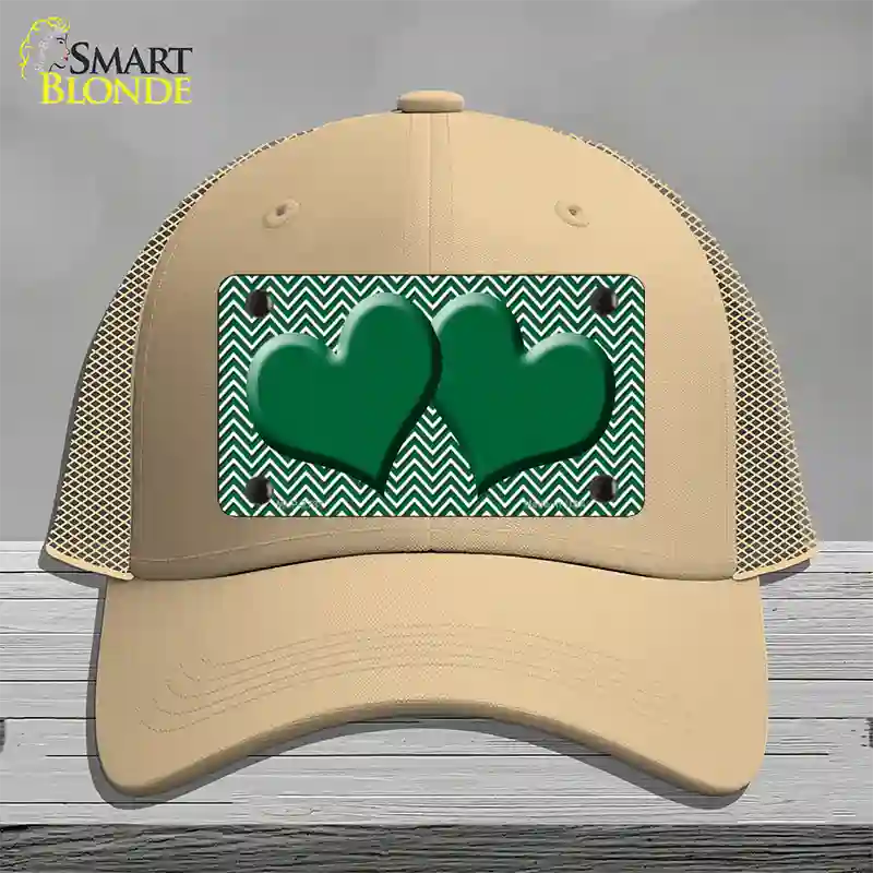 Green White Chevron Green Center Hearts Novelty License Plate Hat Mesh / Khaki