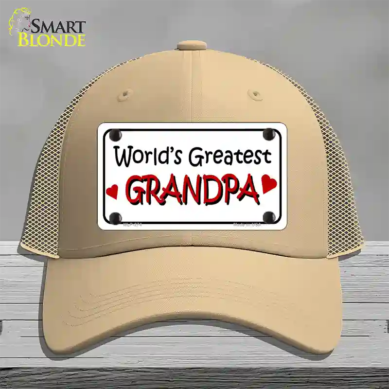 Worlds Greatest Grandpa Novelty License Plate Hat Mesh / Khaki