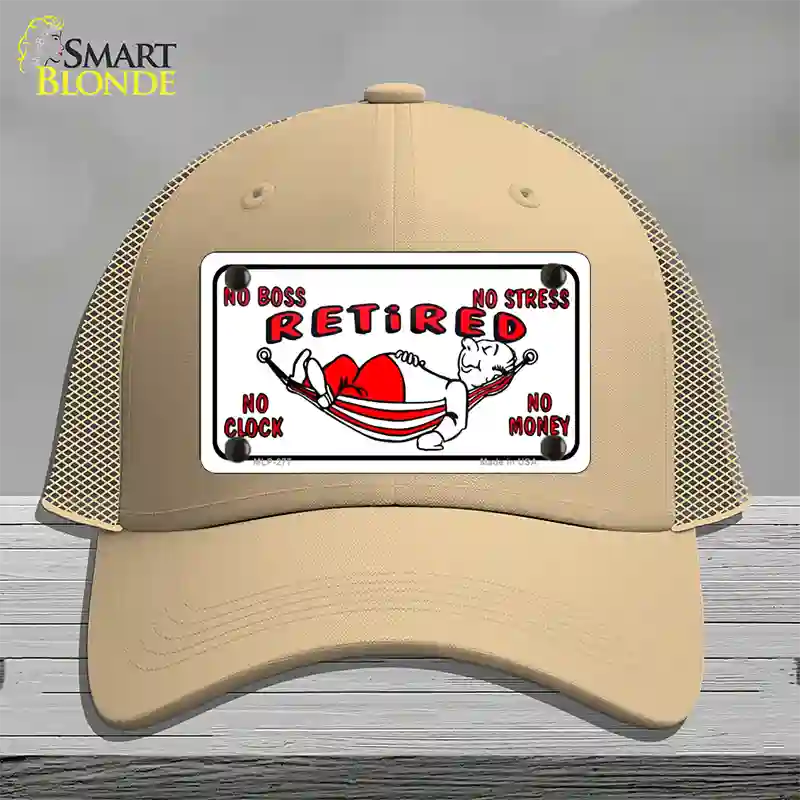 Retired With Hammock Novelty License Plate Hat Mesh / Khaki