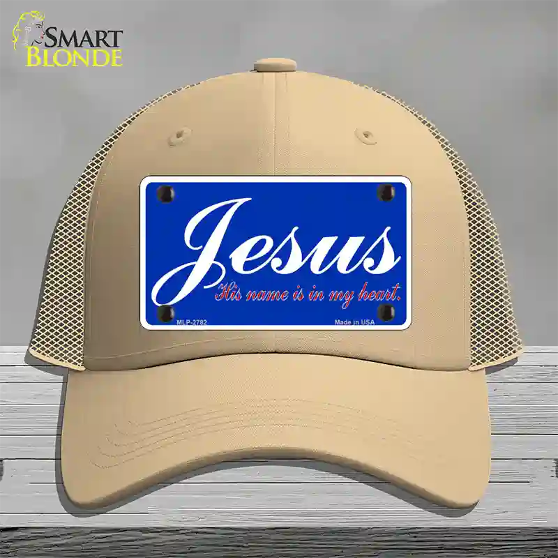 Jesus Blue Novelty License Plate Hat Mesh / Khaki