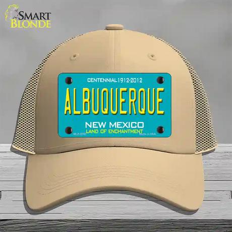 Albuquerque New Mexico Teal Novelty License Plate Hat Mesh / Khaki