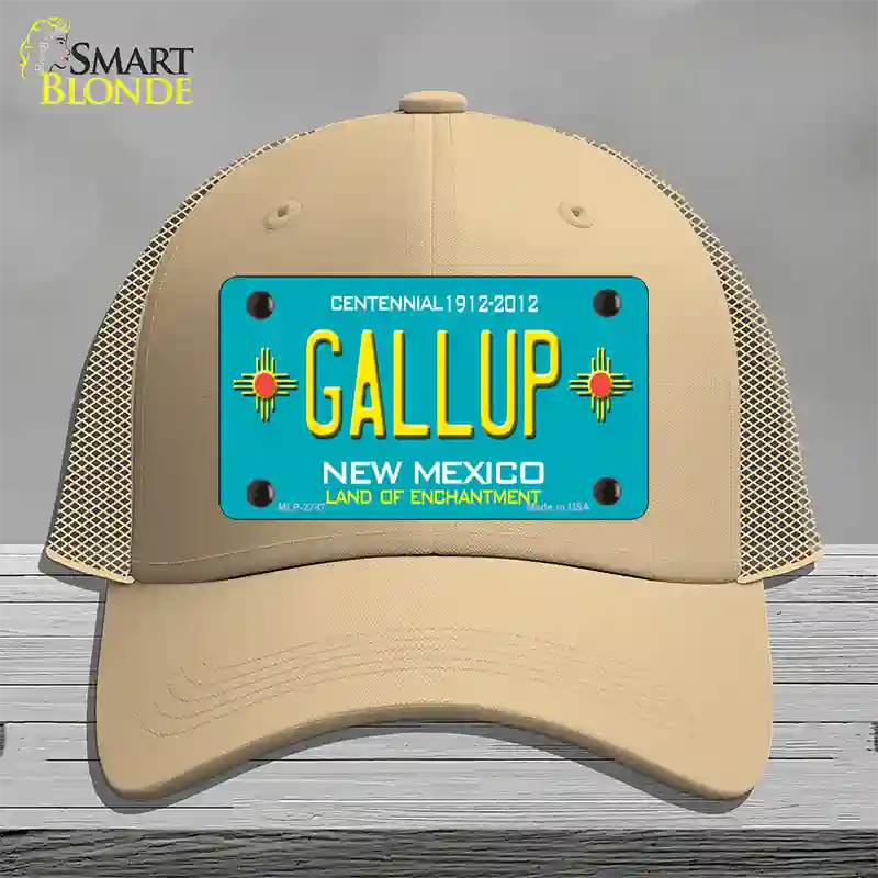 Gallup New Mexico Teal Novelty License Plate Hat Mesh / Khaki