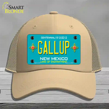 Gallup New Mexico Teal Novelty License Plate Hat Mesh / Khaki