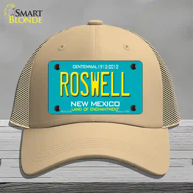 Roswell New Mexico Teal Novelty License Plate Hat Mesh / Khaki