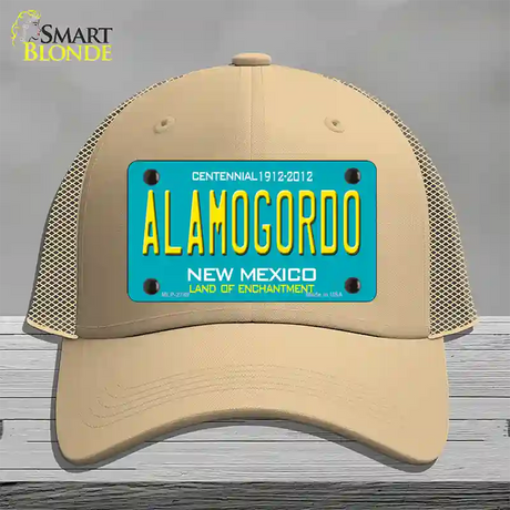 Alamogordo New Mexico Teal Novelty License Plate Hat Mesh / Khaki