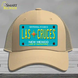 Las Cruces New Mexico Teal Novelty License Plate Hat Mesh / Khaki