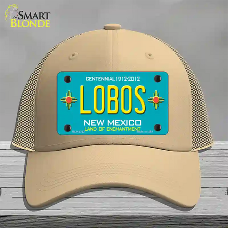 Lobos New Mexico Teal Novelty License Plate Hat Mesh / Khaki