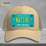 Native New Mexico Teal Novelty License Plate Hat Mesh / Khaki