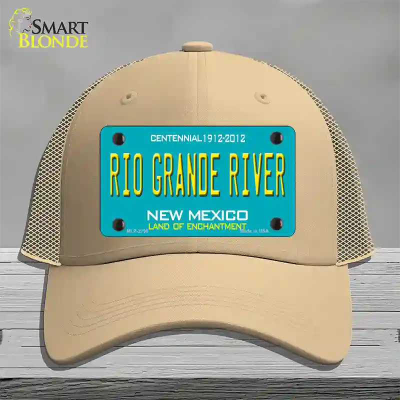 Rio Grande River New Mexico Teal Novelty License Plate Hat Mesh / Khaki