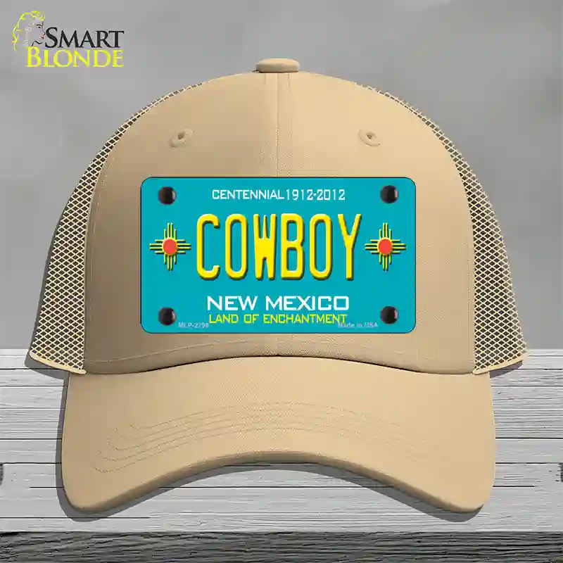 Cowboy New Mexico Teal Novelty License Plate Hat Mesh / Khaki