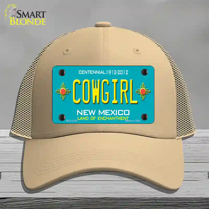 Cowgirl New Mexico Teal Novelty License Plate Hat Mesh / Khaki