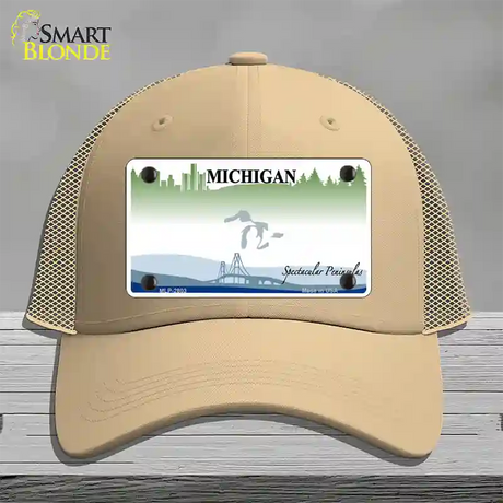 Michigan Peninsulas State Blank Novelty License Plate Hat Mesh / Khaki