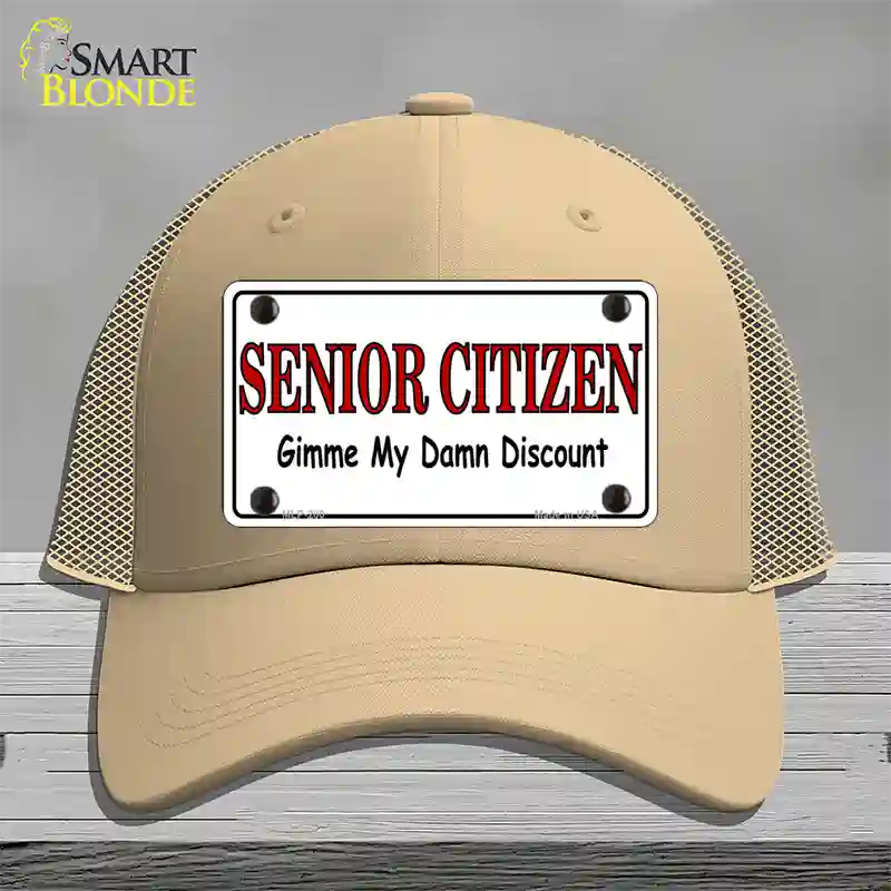 Senior Citizen Discount Novelty License Plate Hat Mesh / Khaki