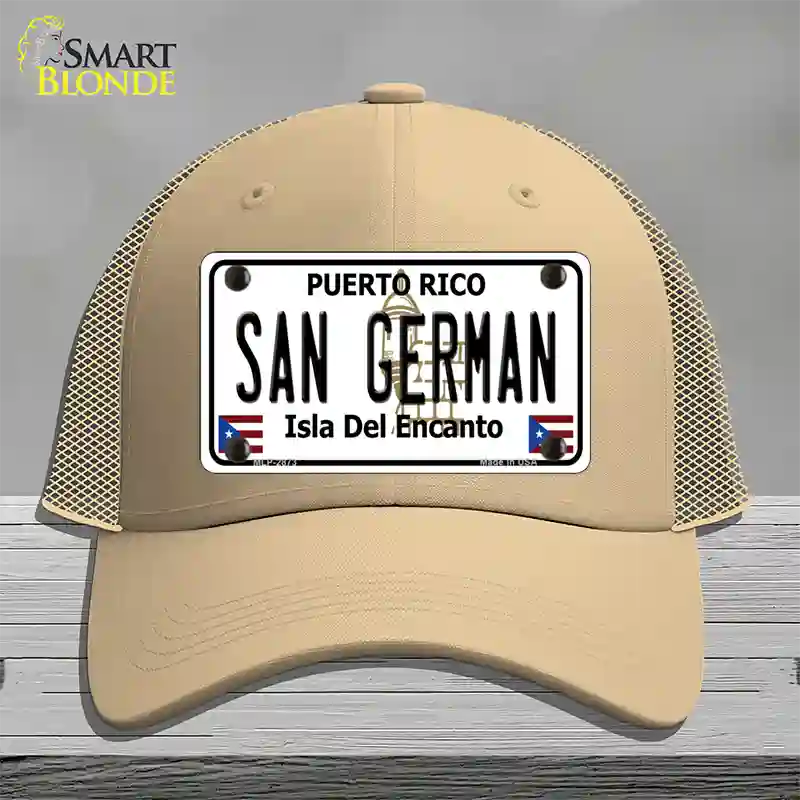 San German Puerto Rico Novelty License Plate Hat Mesh / Khaki