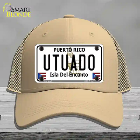 Utuado Puerto Rico Novelty License Plate Hat Mesh / Khaki