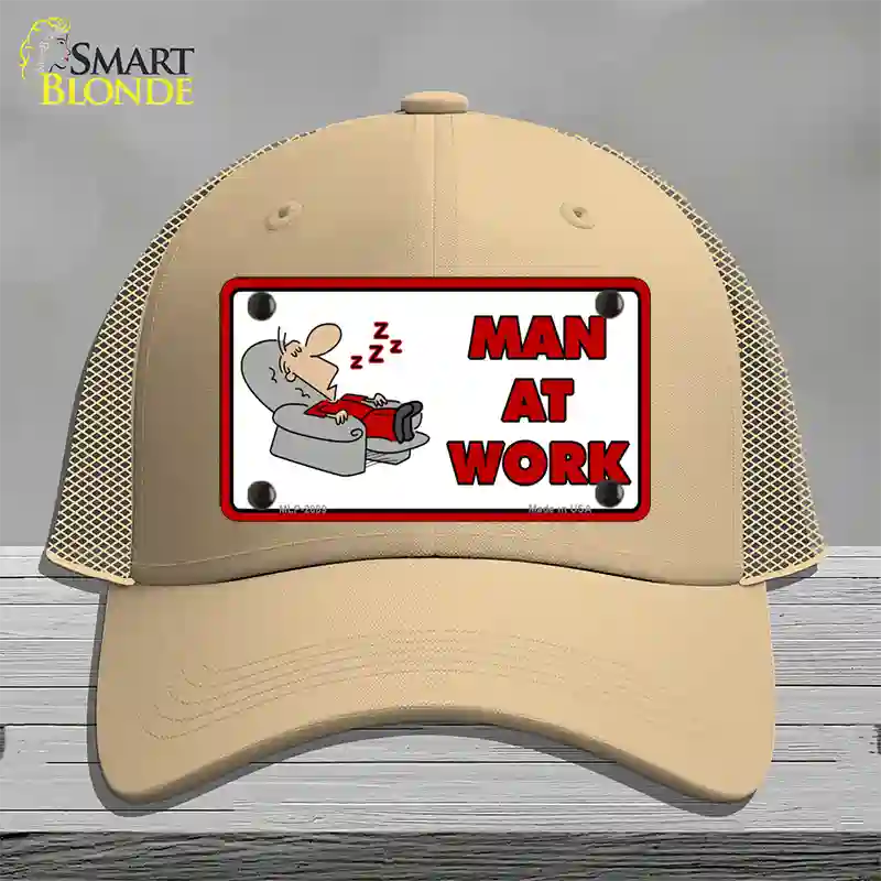 Man At Work Novelty License Plate Hat Mesh / Khaki