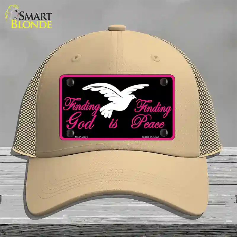 Finding God Finding Peace Black Novelty License Plate Hat Mesh / Khaki