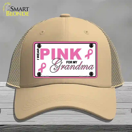 Pink For Grandma Novelty License Plate Hat Mesh / Khaki