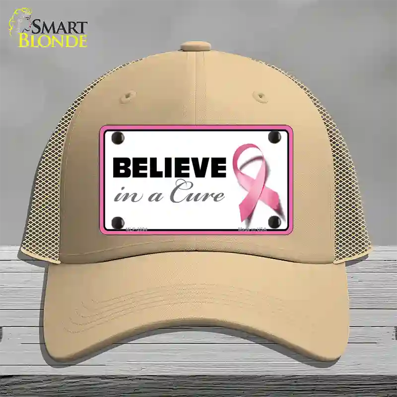 Believe In A Cure Novelty License Plate Hat Sign Mesh / Khaki