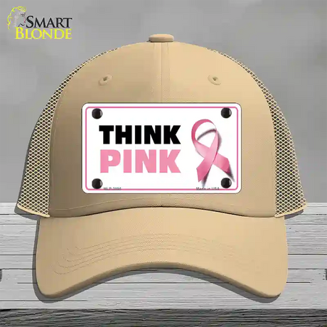 Think Pink Novelty License Plate Hat Sign Mesh / Khaki