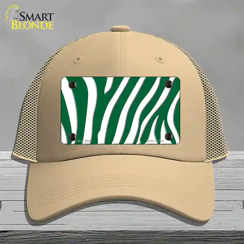 Green White Zebra Novelty License Plate Hat Mesh / Khaki