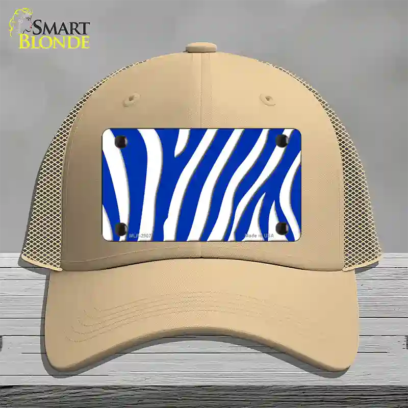 Blue White Zebra Novelty License Plate Hat Mesh / Khaki