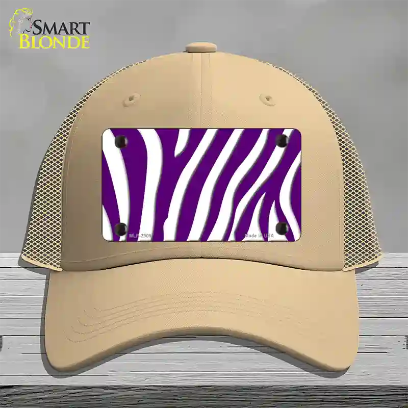 Purple White Zebra Novelty License Plate Hat Mesh / Khaki