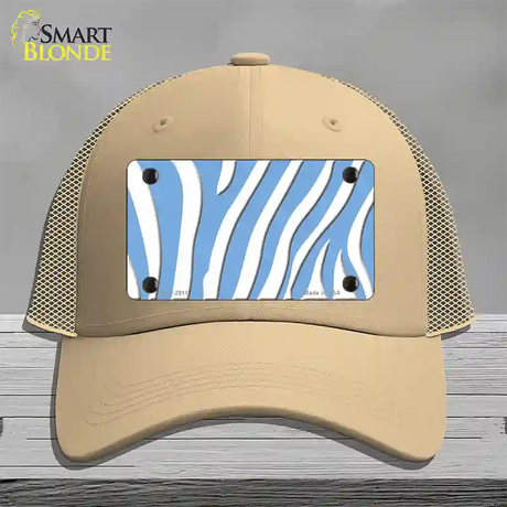 Light Blue White Zebra Novelty License Plate Hat Mesh / Khaki