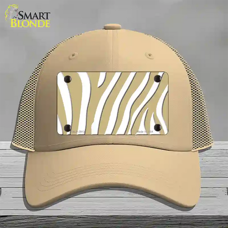 Gold White Zebra Novelty License Plate Hat Mesh / Khaki