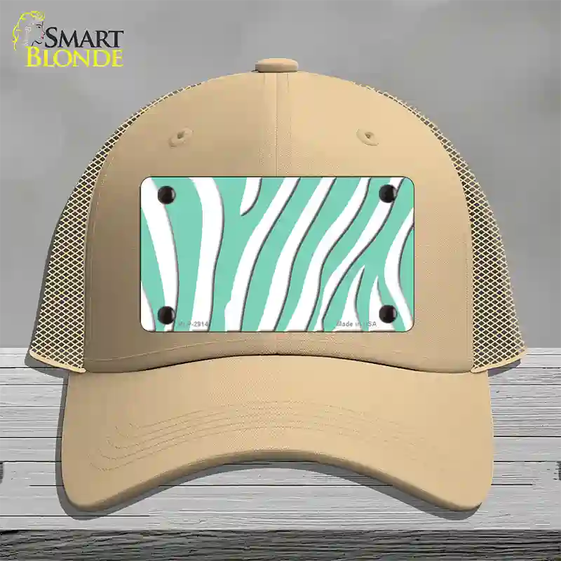 Mint White Zebra Novelty License Plate Hat Mesh / Khaki