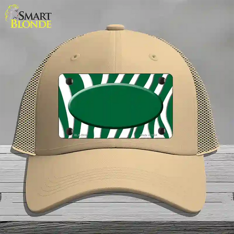 Green White Zebra Green Center Oval Novelty License Plate Hat Mesh / Khaki