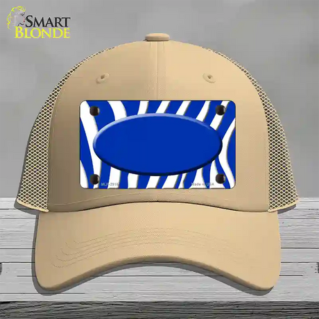 Blue White Zebra Blue Center Oval Novelty License Plate Hat Mesh / Khaki