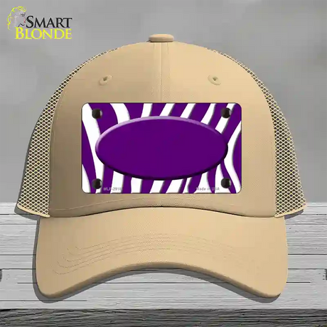 Purple White Zebra Purple Center Oval Novelty License Plate Hat Mesh / Khaki