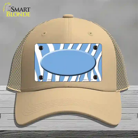 Light Blue White Zebra Light Blue Center Oval Novelty License Plate Hat Mesh / Khaki