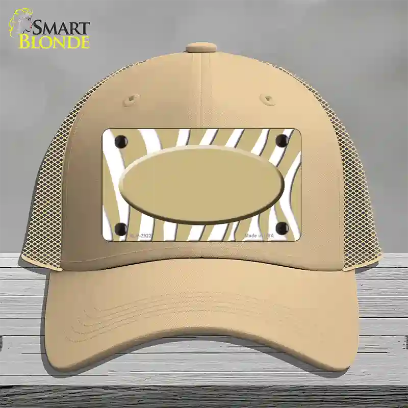 Gold White Zebra Gold Center Oval Novelty License Plate Hat Mesh / Khaki