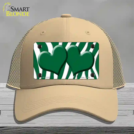 Green White Zebra Green Centered Hearts Novelty License Plate Hat Mesh / Khaki