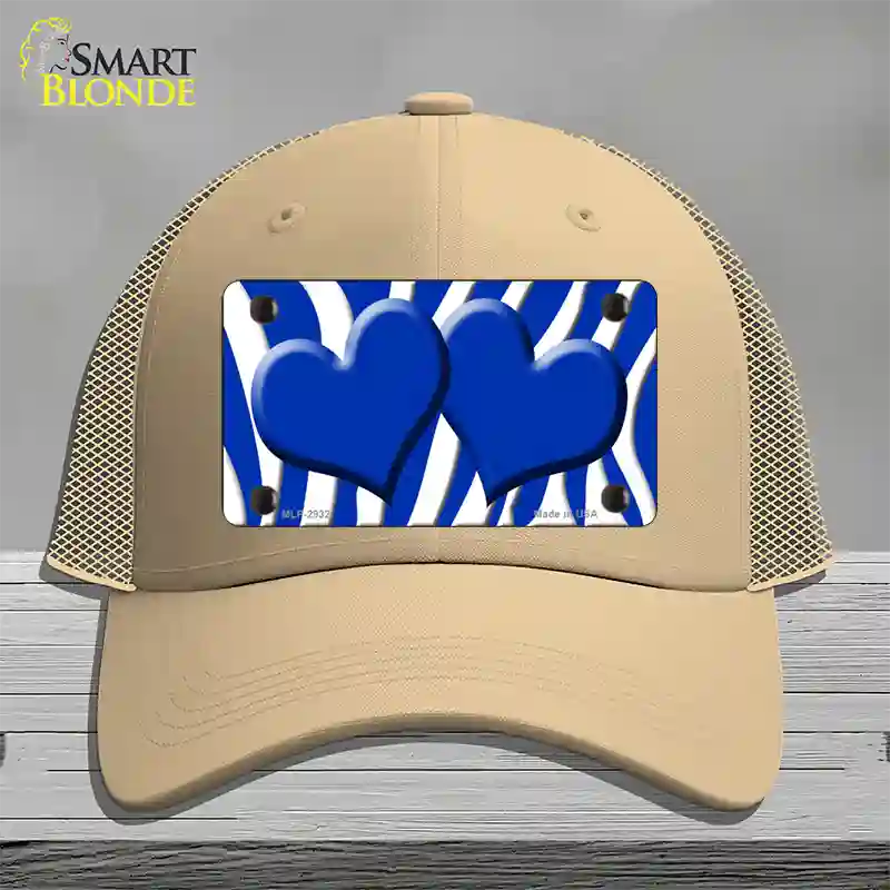 Blue White Zebra Blue Centered Hearts Novelty License Plate Hat Mesh / Khaki