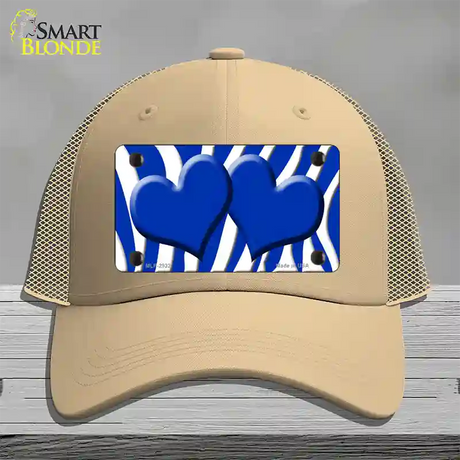 Blue White Zebra Blue Centered Hearts Novelty License Plate Hat Mesh / Khaki