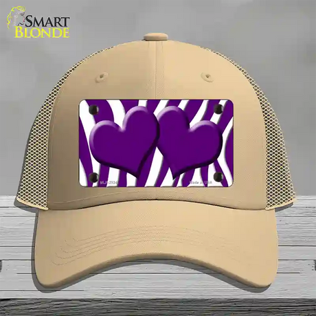 Purple White Zebra Purple Centered Hearts Novelty License Plate Hat Mesh / Khaki